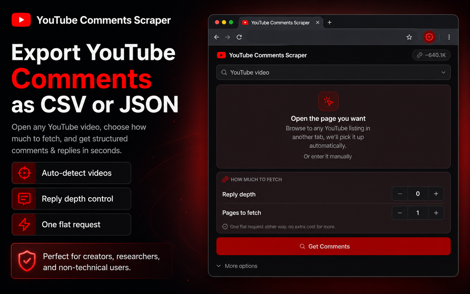 YouTube Comments Scraper exporting comments and nested replies to CSV and JSON